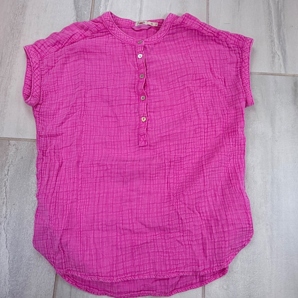 Faherty Pink Organic Cotton Double Gauze Willa Top XS WTC0002-CFO